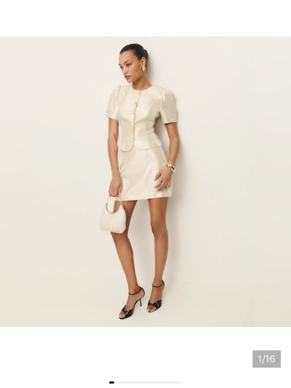 Reformation Cream Mini Skirt Set — Short Sleeve Top & Mini Skirt